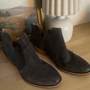 Kork-Ease Dark Gray Suede Ankle Booties